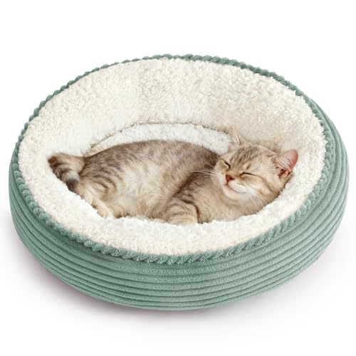 Love's cabin Round Donut Cat and Dog Cushion Bed, 20in Pet Bed for Cats or Small Dogs, Anti-Slip & Water-Resistant Bottom, Super Soft Durable Fabric Pet beds, Washable Luxury Bed Apple Green Stripe - color: Apple Green, size: 19.7"L x 19.7"W x 5.9"Th