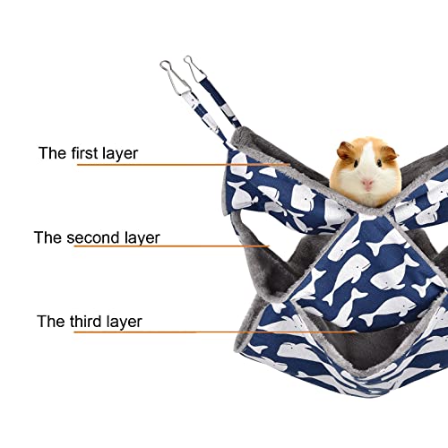 Petmolico Ferret Swing Hammock, Small Pets Hanging Cage Hammock Warm Plush Winter Ferret Accessories for Hamster Guinea Pig Rat Sugar Glider, Blue Whale