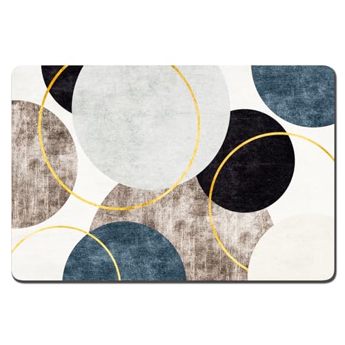 Rnivvi Dog Food Mat, 12" x 19" Boho Absorbent Dog Cat Bowl Mat for Food and Water, Cute Anti-Slip Rubber Pet Feeding Rug Protect Floors, Puppy Placemat for Feeding & Watering Supplies, Abstract Circle - color: Abstract Art Circle, size: 12"x19" (Regular)