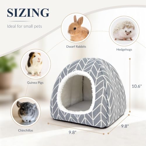2 Pack Guinea Pig Hideout Bed, Dwarf Rabbit House Cave | Cozy Hide-Out Cage Accessories for Little Bunny, Hedgehog, Ferret, Chinchilla & Other Small Animals, Grey - color: Grey+Green
