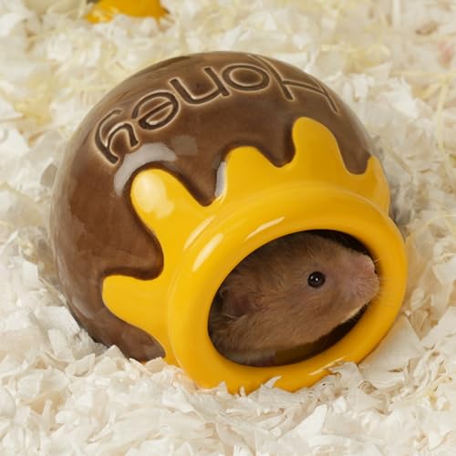 Ceramic Hamster Hideout Honey Chew Proof Syrian Hide Cool Bed | Easy to Clean Durable Ceramic Guinea Pig House, Good Hiding Hut Cave for Gerbil, Mice, Rat All Season，Cute Habitat Decor - color: Brown
