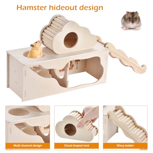 3-in-1 Hamster cage Accessories with Wave Climbing Ladder, Cloud nest, Small House, Maze Tunnel, Suitable for mice, Sand Rats, Hairy Footed mice, Golden Bears, Dwarf Hamsters, Small Pets Toys