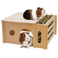 Fhiny Guinea Pig Wood House with Hay Feeder, Detachable Chinchilla Hut Hideout Small Animal Hideout Hideaway Natural Hamster Habitat Decor for Guinea Pig Chinchilla Dwarf Rabbit Hamster