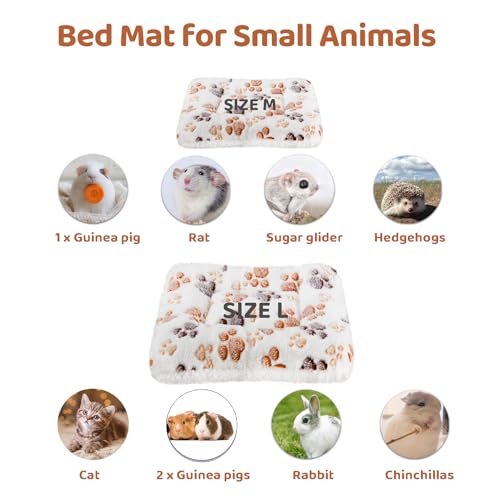Amakunft 2 Pcs Guinea Pig Bed Mat Washable, Rabbit Winter Bed Pad for Indoor, Warm Small Animal Bed Mattres, Fleece Sleeping Pad for Bunny, Rat, Hedgehog, Sugar Glider, Chinchilla (Paw, Large) - size: Large