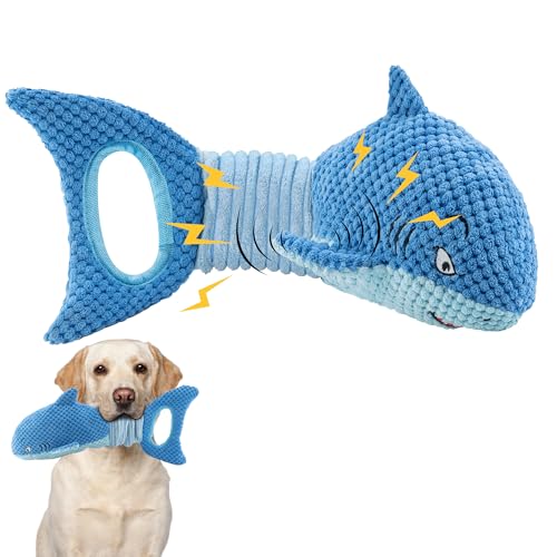 LEGEND SANDY Large Squeaky Dog Toys to Keep Them Busy, Interactive Plush Dog Toy,Crinkle Tug of War Dog Chew Toy for Small, Medium, and Large Dogs | Soft Plush Pet Toy，Puppy Chew Toy for Small Medium Large Breeds for Teething - color: Blue Shark