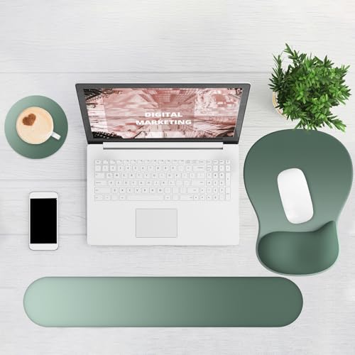 Ergonomic Mouse Pad with Wrist Rest and Keyboard Wrist Rest, Gel Mousepad and Wrist Rest for Computer Keyboard, Pain Relief, Non-Slip PU Base, Mouse Pad with Wrist Support for Gaming, Sage Green - color: Dark Green