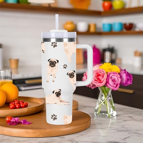 momocici 40oz Pug Tumbler with Handle Gifts for Women.Pug Lover Cups Tumbler Gifts for Women.40 oz Birthday Christmas Pug Cup Tumblers for Pugs Lover. - style: Pug