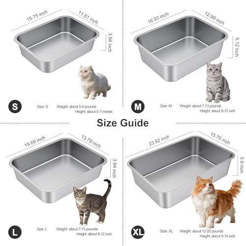 Small Stainless Steel Cat Litter Box | Sturdy Metal, Low Entry Design, Odor-free, Non-stick and Easy to Clean, Suitable for Kittens, Rabbits and Small dogs - size: 15.7"L x 11.8"W x 3.9"H