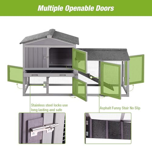 GUTINNEEN Rabbit Hutch Outdoor No Leak Plastic Tray Bunny Cage Indoor with Large Run Space Extensible Chicken Coop - color: Grey