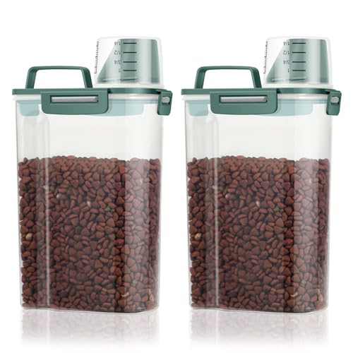 TBMax Small Dog Cat Food Storage Containers 2 Pack, Travel-Friendly Pet Food Container with Spout & Measuring Cup, Portable Pet Feeding Dispenser, Bird Seed Container-Dark Green - color: Dark Green -2Pcs 3Qt