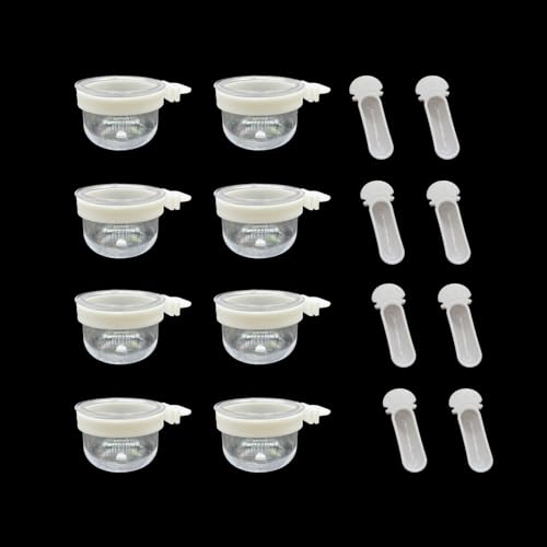 8 Pcs Small Bird Removable Transparent Bowl, Parrot Food Feeder with 8 Pcs Small Food Cups for Canary Finch Parrot Small Animal, White + Clear