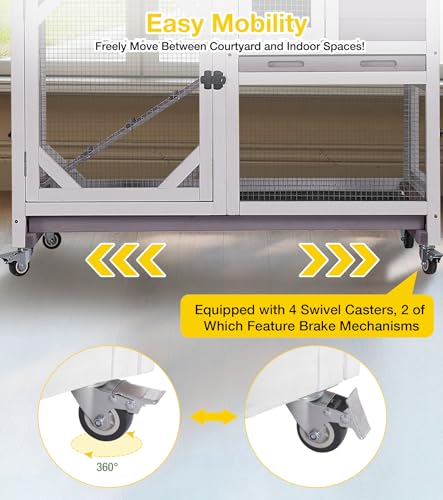 Aivituvin Rabbit Cage Indoor, 2-Story Bunny Cage with Leak-Proof Trays, Chew-Proof Wooden Rabbit Cage on Wheels for Small Pets (39.3" L x 22" W x 36.8" H) - Grey - color: Grey