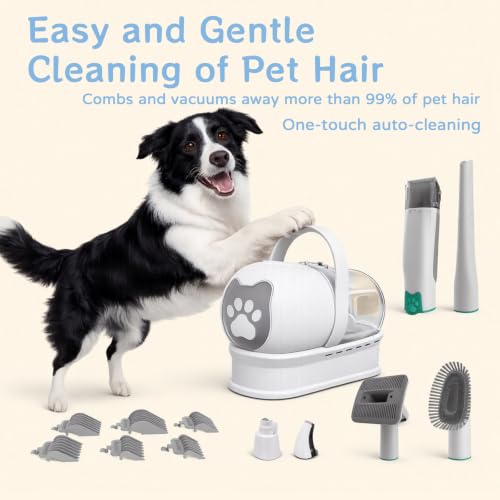 Dog Grooming Kit, Pet Grooming Vacuum with Pet Clipper Nail Grinder, Dog Hair Vacuum with 6 Pet Grooming Tools for Dogs Cats Shedding Grooming