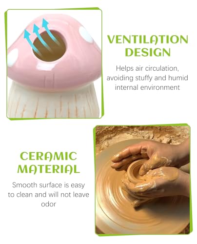 BNOSDM Ceramic Hamster Hideout and Food Bowl Set Cute Mushroom Shape Hamster House and Habitat Cool Hamsters Hide Suitable for Syrian, Mice, Dwarf Hamsters, Gerbils (Pink) - color: Pink Hideout Duo