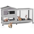 Aivituvin Rabbit Hutch Indoor 2 Story Bunny Cage Outdoor Guinea Pig Cage with Caster Wheels Chicken Coop with Run, 3 Pull Out Tray Grey - color: Grey