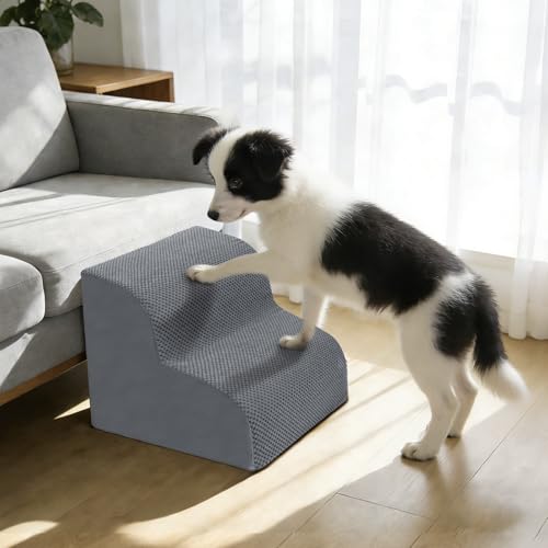 Dog Stairs for Small Dogs, 2-Steps Dog Ramp for Couch, Pet Stairs with Highly Supportive Foam and Non-Slip Bottom, Pet Steps for Cat & Doggie (High 11.8Inch)