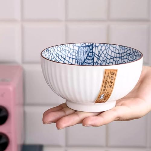 10 oz Small Ceramic Bowls Set of 6, 4.5 Inch Japanese Blue and White Bowls for Ice Cream, Rice, Dessert, Snack, Dipping, Microwave and Dishwasher Safe - Leaf Pattern - size: Leaf Pattern