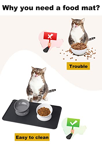 LoeJan Elevated Cat Food Bowl, 5 Oz Ceramic Raised and Tilted Water Bowl, Anti Vomiting and Protect Pets' Spines Dishes for Small Dog, Fat Faced Cat, Kitten (White & Grey) - color: White & Grey