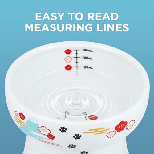 Necoichi Ceramic Elevated Cat Water Bowl, Whisker-Friendly (Fuji, Extra Tall) - color: Fuji, size: Extra Tall