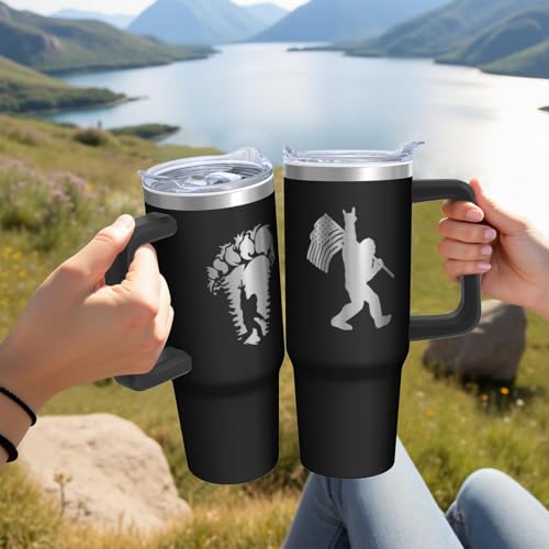 30oz Bigfoot Stainless Steel Tumbler with Handle and Straw,Sasquatch Big Foot Lover Laser Engrave Insulated Cup Water Bottle with Lid and Straw,Women Gifts - color: Bigfoot