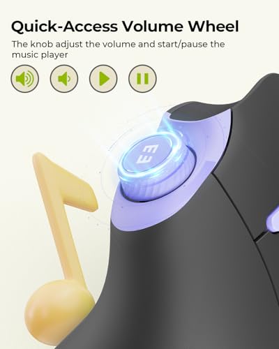 seenda MOU-302 Wireless Bluetooth Ergonomic Vertical Mouse with Volume Knob | Rechargeable 3-device mice for small/medium hands with quiet clicks, 1000/1600/2400 DPI for PC, laptop, MacBook, Black Purple - color: Black Purple
