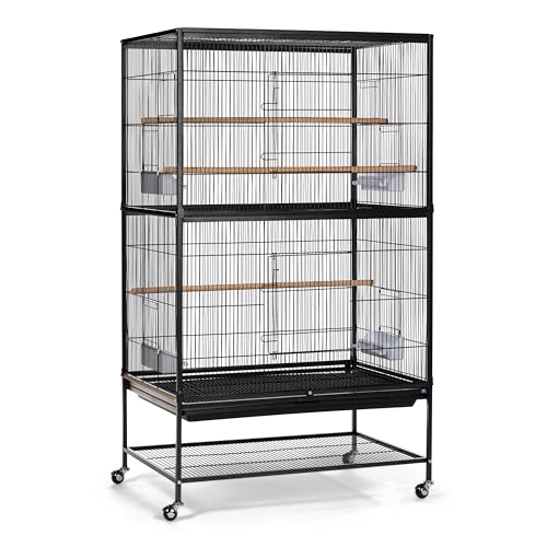 Prevue Pet Products Steel Bird Flight Cage with Wheels - Black, Large | Large Birdcage for Parakeets, Canaries, Finches, Cockatiels, Lovebirds, & Green Cheeks, Metal Standing Birdcage - color: Black