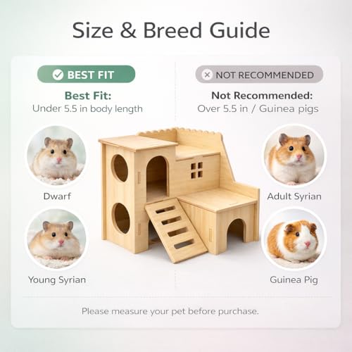 Tiny Hamster Maze Wood House Fun Slide House Double-Decker Hut for Dwarf Gerbil Mouse Mice Rat Small Animals(Only for Small Hamster)