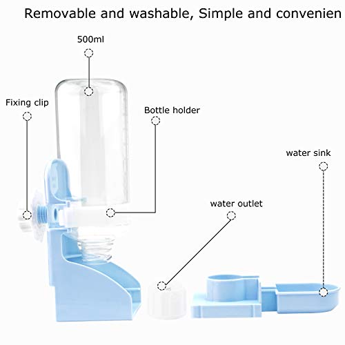 Rabbit Water Bottle,17oz Automatic Rabbit Water Bowl Dispenser Hanging Small Animal Water Bowl No Leak Water Feeder for Bunny Chinchilla Guinea Pig Hedgehog Hamster Ferret