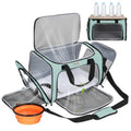 Pet Carrier for Cats & Small Dogs, Travel Carrier with Anti-Collapse Support, Chew Resistant Buckles, Luggage Sleeve, Multi-Pocket Storage, Reversible Mat & Bowl (Green, Medium (17.5"x11"x11.5")) - color: Green