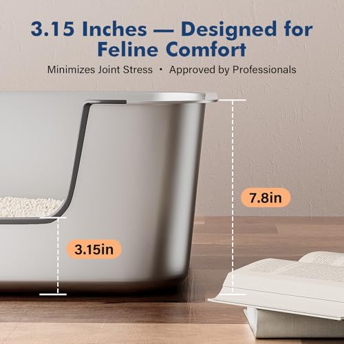 Qiuma Stainless Steel Cat Litter Box with Low Entry, Large Metal Kitty Litter Box for Senior or Injured Cats, Odor-Free, Non-Stick, Easy to Clean, 23.4"x15.6"x7.8", for Multiple Cats - size: 23.4"L x 15.6"W x 7.8"H