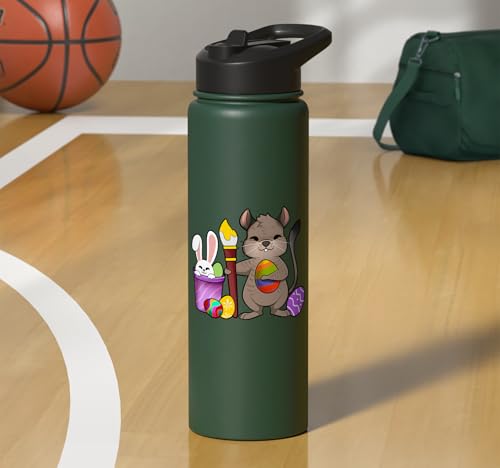 Cute degu painting Easter eggs Stainless Steel Insulated Water Bottle - color: Dark Green