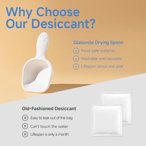 Diatom Drying Scoop 1/4 Cup for Pet Food | Keep Food Fresh Desiccant, Dry Deodorization Rapid Water Absorption, For Dog Cat - size: 1/4 Cup