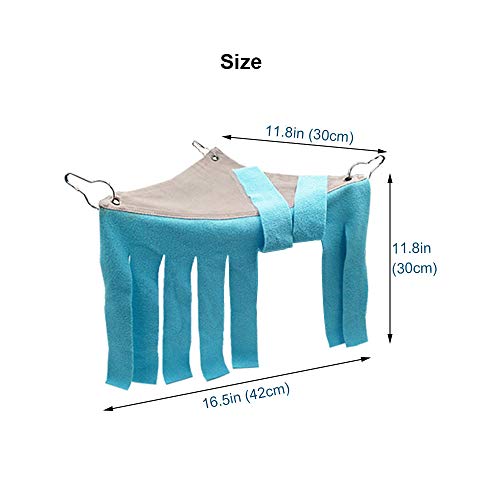 RIOUSSI Guinea Pig Hideout Hideaway Corner Fleece Toys Cage Accessories | Reversible Sides | Soft Fleece Fabric | Come with Hooks | Guinea Pig Hammock for Small Animals | Blue, Triangle - color: Blue