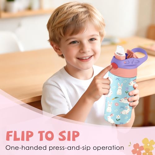 Rabbit 12 oz Water Bottle with Straw – Kids Stainless Steel Vacuum Insulated Cup, Leakproof Pop-Up Spout, Reusable Travel Mug for Boys and Girls Outdoor Sports - color: Rabbit1