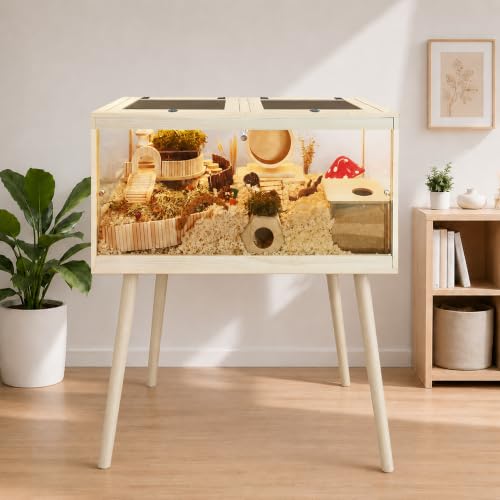 PROLEE Hamster Cage Chewproof, Mice and Rat Habitat with Transparent Sides, Hamster Cage with Openable Mesh Top, Solid Built with Lock Design and Leg Stand, 24" Long - size: 24.0"L x 16.0"W x 40.0"H