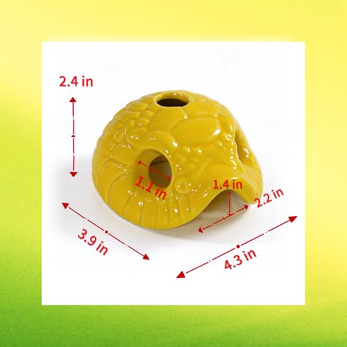 Snake Head Reptile Hide Cave, Yellow | Small Ceramic, Gecko Hideout with Water Reservoir, Mini Terrarium Decor, For Juvenile Snake, Lizard, Frog - color: Yellow