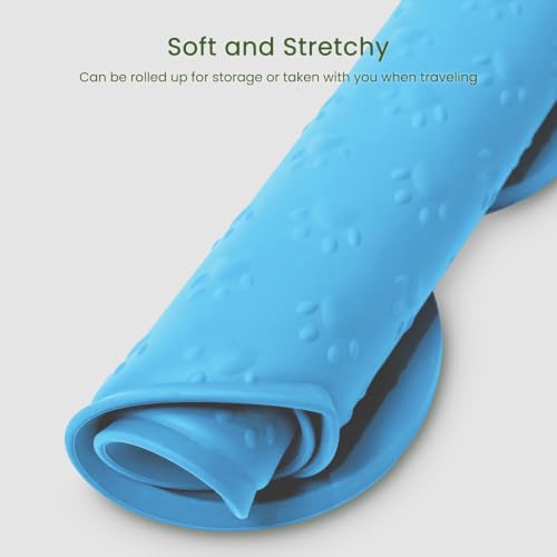 PWTAA Dog Food Mat Anti-Slip Silicone Dog Bowl Mat Thicker Pet Placemat Waterproof Cat Feeder Pad with Raised Edge Puppy Kitten Feeding Mats Suitable Small Medium-Sized Dogs Cats Eating Tray - 2PCS - color: Blue, size: 19.4" x 9.8"-2PCS