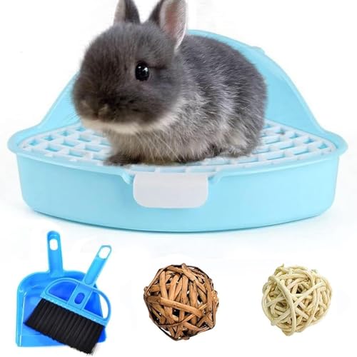 Hamiledyi Small Rabbit Litter Box for Cage Triangle Potty Trainer Corner Bunny Toilet Plastic Pet Pan Guinea Pig LitterBox for Dwarf Holland Lop Rodent (Blue) - color: Blue