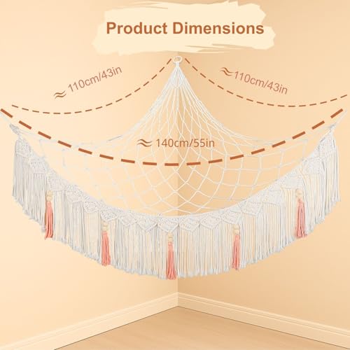 Stuffed Animal Hammock Corner, Plushie Net for Stuffed Animals, Macrame | 55 Inch Cotton Blend, Large Plush Hammock, Corner Net, Hanging Net for Stuffed Animals, Stuffy Hammock, Decor, Gift