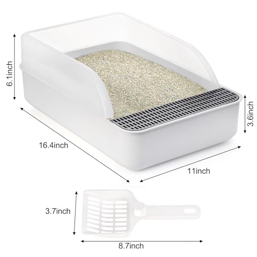 Lawei Open Top Cat Litter Box with High Side, Anti-Splashing Cats Litter Pan with with Litter Sifting Scoop, Semi-Closed Detachable Cat Cleaning Basin Kitten Toilet for Small Animal/Rabbit
