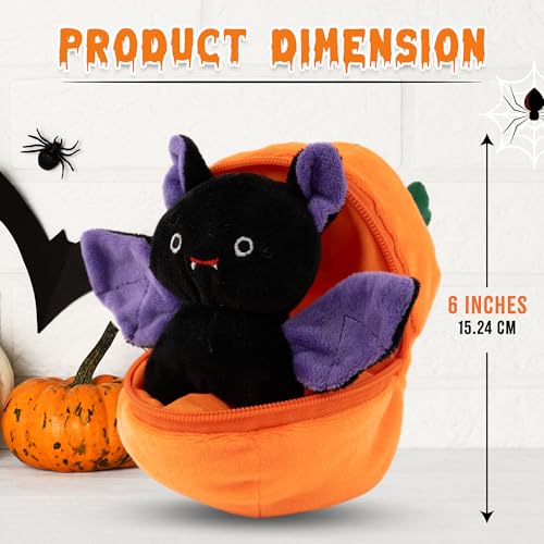 Plushland Halloween Zip-Up Pumpkin Stuffed Animal Plush Toys,Hideaway Spooky Black Cat Bat Ghost Plush Halloween Toy for Festive Decorations & Fun Surprises 6 Inches (Bat) - style: Bat