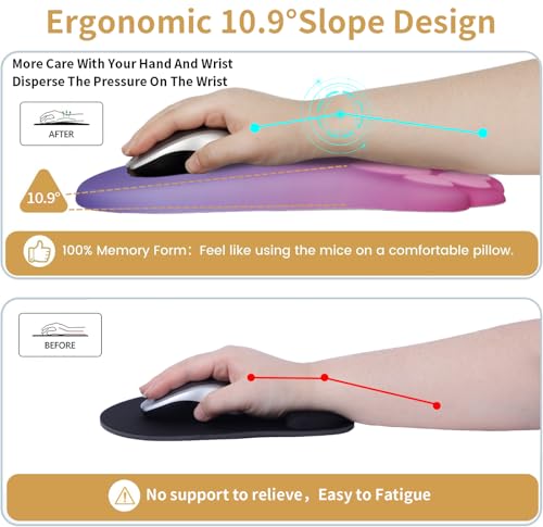 L-SPOUTTO Ergonomic Mouse Pad with Wrist Rest,Cute Cat Paw Mousepad Wrist Support,Comfortable Massage Design Computer Pain Relief Mouse Pad with Non-Slip PU Base for Desk Laptop Gaming,Pink&Purple - color: Pink & Purple