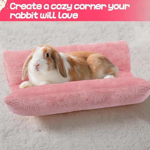 15.7" x 14" Soft Bunny Bed - Rabbit Bed, Warm Cuddle Cushion Plush Mat for Guinea Pig, Ferret, Small Animal - Pink - color: Pink