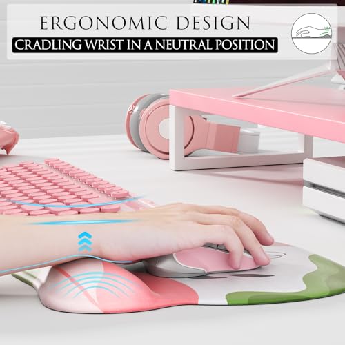 MROCO Ergonomic Mouse Pad with Gel Wrist Rest, 9.4 x 8.1 in, Pastel Petals | Ergonomic Shape Design, Multiple Pattern Options, Gel Wrist Comfort, Smooth Lycra Surface, Non-Slip PU Base - color: Pastel Petals
