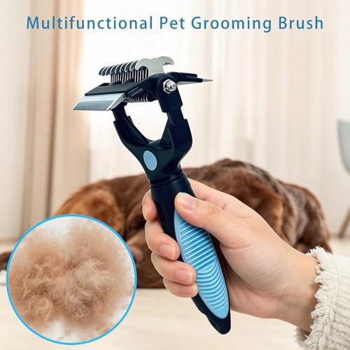 3-in-1 Pet Grooming Brush for Dogs & Cats, Stainless Steel Deshedding Detangler Undercoat Rake for Long Short Hair