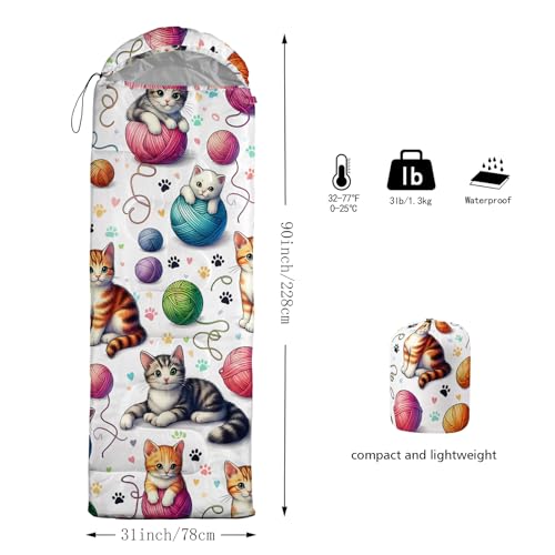 QOOMO Camping Sleeping Bags,3 Season Warm & Cool Weather,Lightweight,Waterproof Sleeping Bags for Adults & Kids,Traveling,and Outdoors,Camping Gear Equipment - color: cat