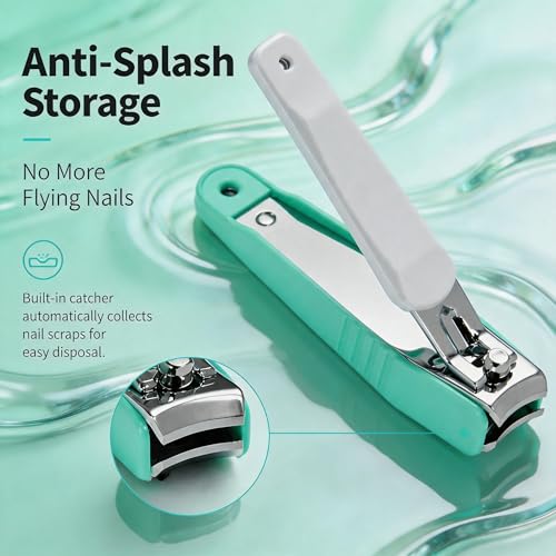 PAFASON Ultra Sharp Nail Clipper Set, Fingernail and Toenail Trimmer Cutter, Stainless Steel, Curved Blade, Sturdy, Nail Catcher, Nail Files for Men and Women - color: Green