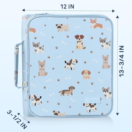 SUNEE Zippered Binder Bag with Handle, 2-Inch 3-Ring O-Ring, 500-Sheet Capacity, Includes Zip Pocket, 5-Tab Expanding File Folder, Multi-Pocket Organizer Binder for Middle School, Blue Dog - color: Blue Dog