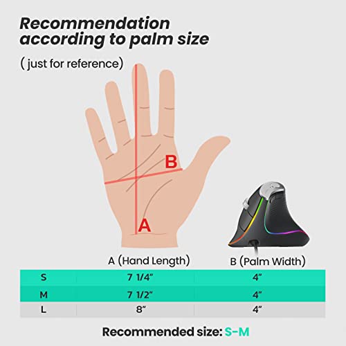 Nulea Ergonomic Vertical Mouse Wired with 11 RGB Backlight and 6 Buttons | USB Optical Mouse with 4 Adjustable DPI, Plug and Play Design for Laptop, PC, Mac,Desktop, Office Use - color: A-Grey
