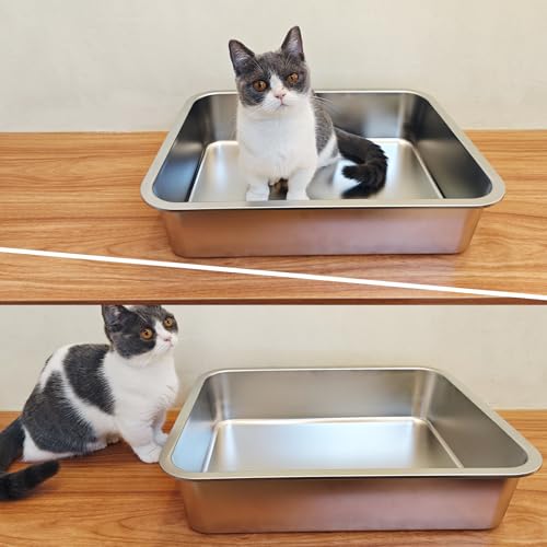 Stainless Steel Cat Litter Box,Extra Large Metal Litter Box,18Lx14x4 in | Extra Large Metal Litter Tray for Big Cats Kitty Rabbits,No Smell,Non Stick,Easy to Clean - color: 4"H, size: 18"L x 14"W